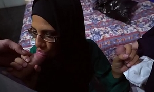 Arab coddle at hand glasses sucks several cocks for money