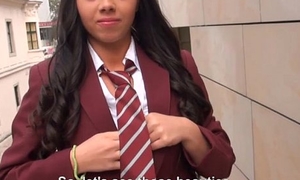 Schoolgirl flashes tits with an increment of gets drilled